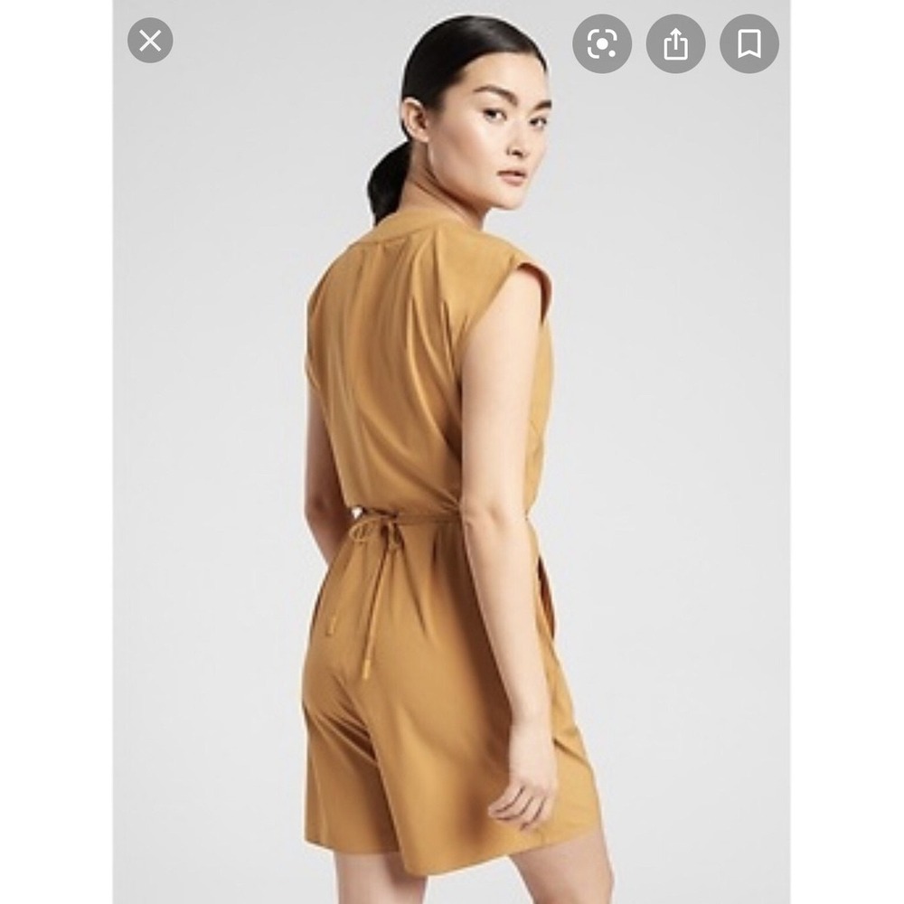 Athleta Brooklyn Romper Mustard Yellow Ochre Wrap V-Neck Tie Waist Pockets Small